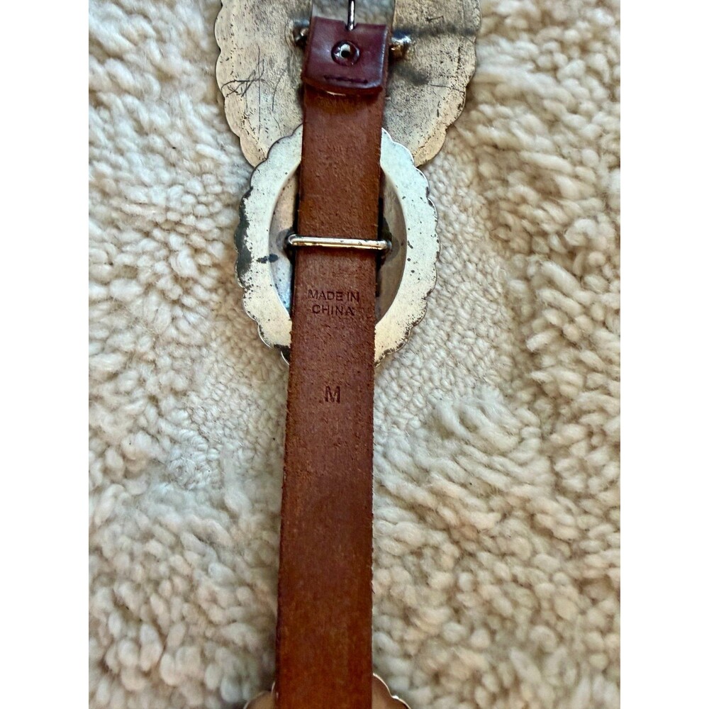 Lauren Ralph Lauren Genuine Leather Concho Belt Brown Silver Southwestern Wester - Picture 6 of 6